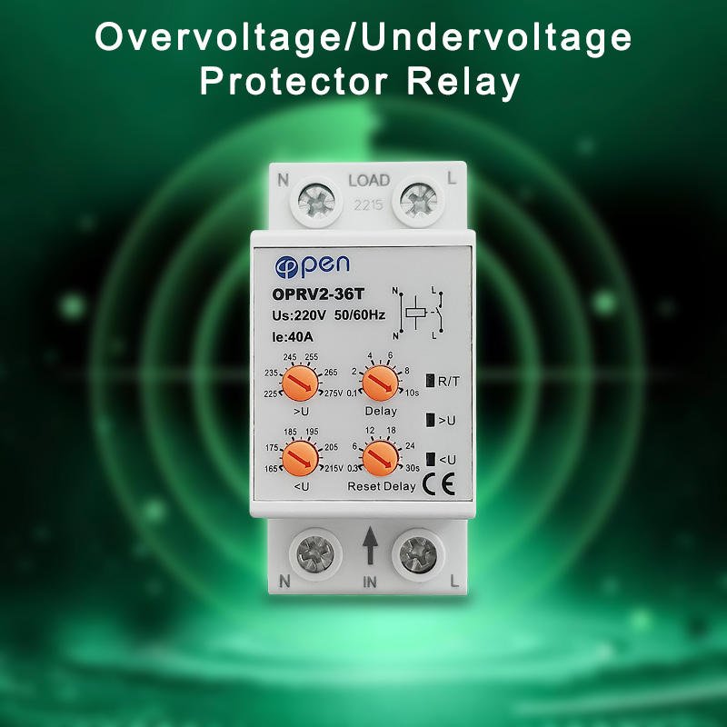 Open Electric Adjustable Voltage Relay 63a 220v Automatic Reset Over Voltage and Under Voltage Protector Relay