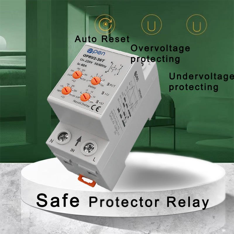 Open Electric Adjustable Voltage Relay 63a 220v Automatic Reset Over Voltage and Under Voltage Protector Relay