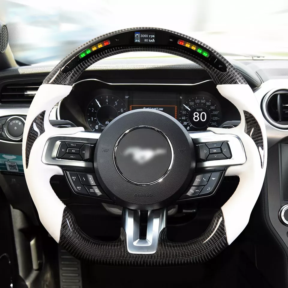 Fancy Design LED Shift Light Racing Real Carbon fiber Steering Wheel For Ford mustang GT 2020 2018 2019 Car Steering Wheel