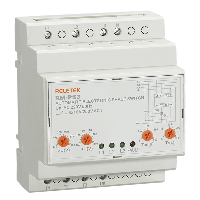 RELETEK Auto Phase Selector Switch RM-PS3 AC 3*220V,Microcontroller Based Parameter Setting by Knobs with LED Indication
