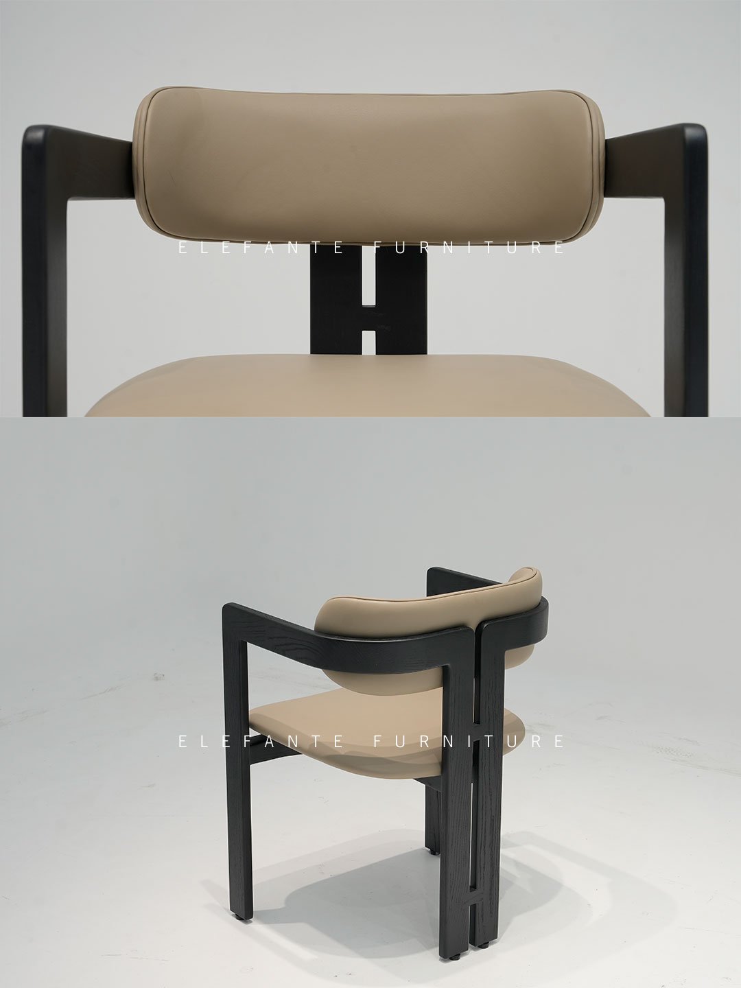 Elefante Modern Luxury Living Room Furniture Villa Solid Wood Minimalist Armchair Leather Black Wooden Dining Chairs