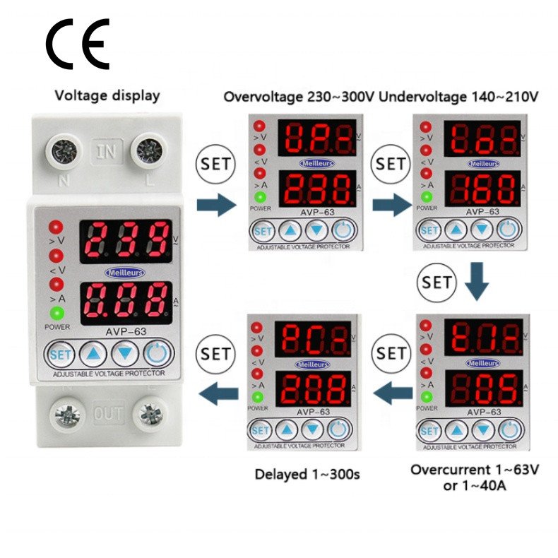 MLSS1VA-63 Current Limiting Adjustable Voltage Protector Household 220v Auto Recovery Over Under Voltage Relay Protector