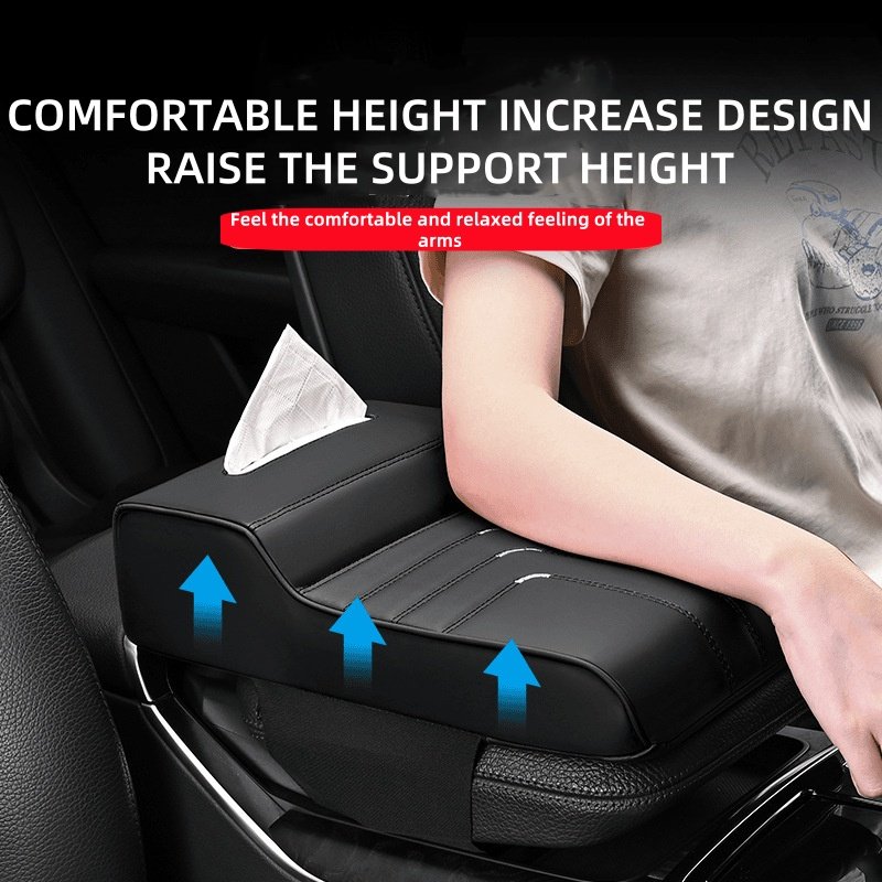High Memory Cotton Car Armrest Pad Tissue Box in Front Position Storage Cup Holder Added