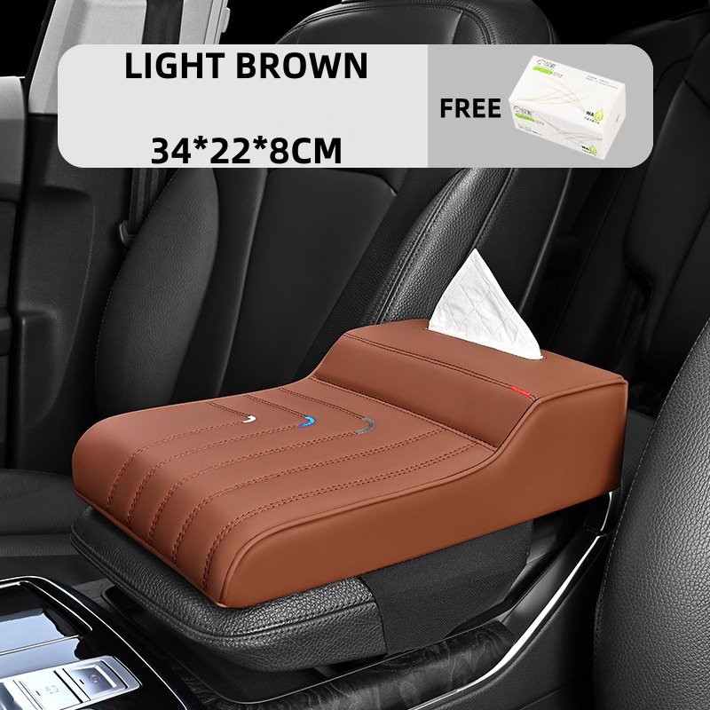 High Memory Cotton Car Armrest Pad Tissue Box in Front Position Storage Cup Holder Added