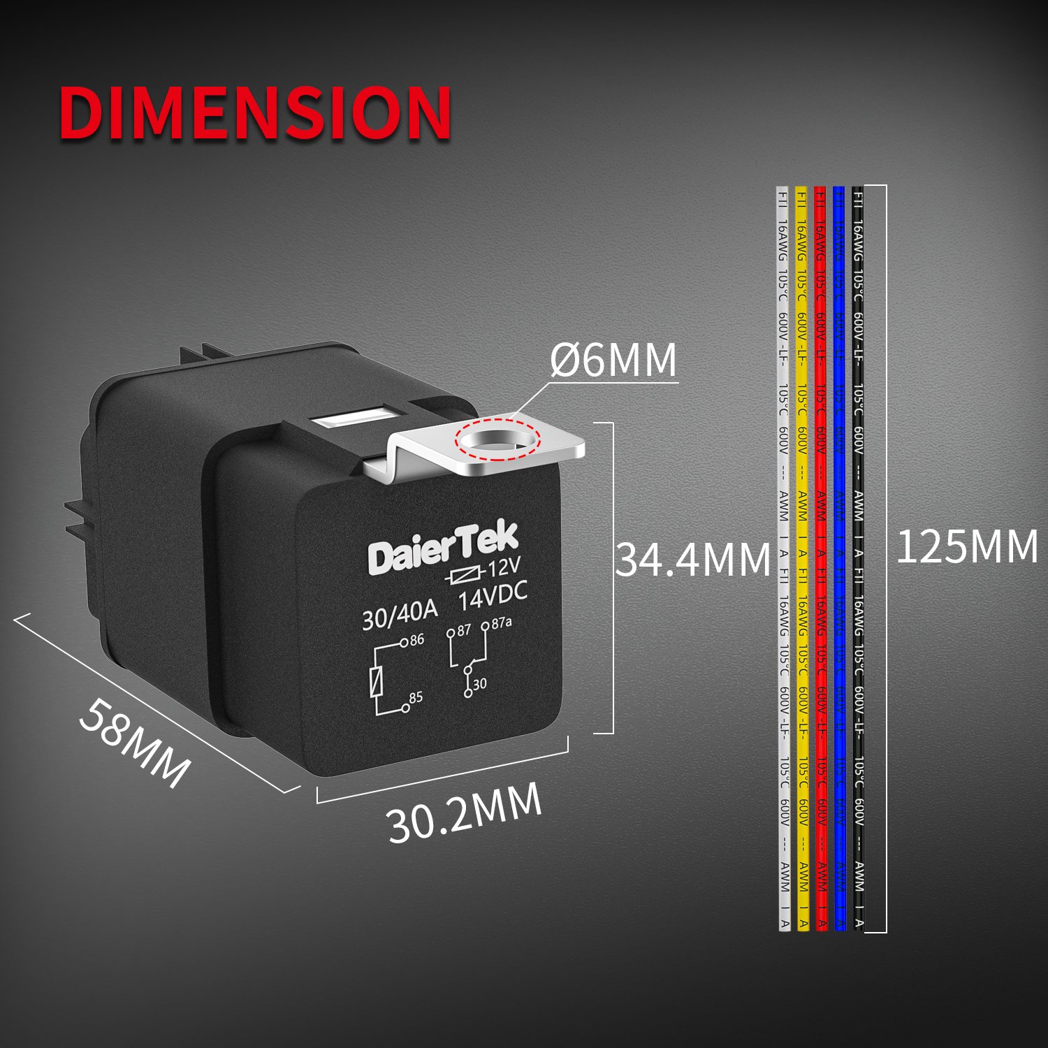 JD1914 12V 40A 5Pin SPDT Relay Heavy Duty Waterproof Automotive Relay and Harness Set with 14AWG Tinned Copper Wires