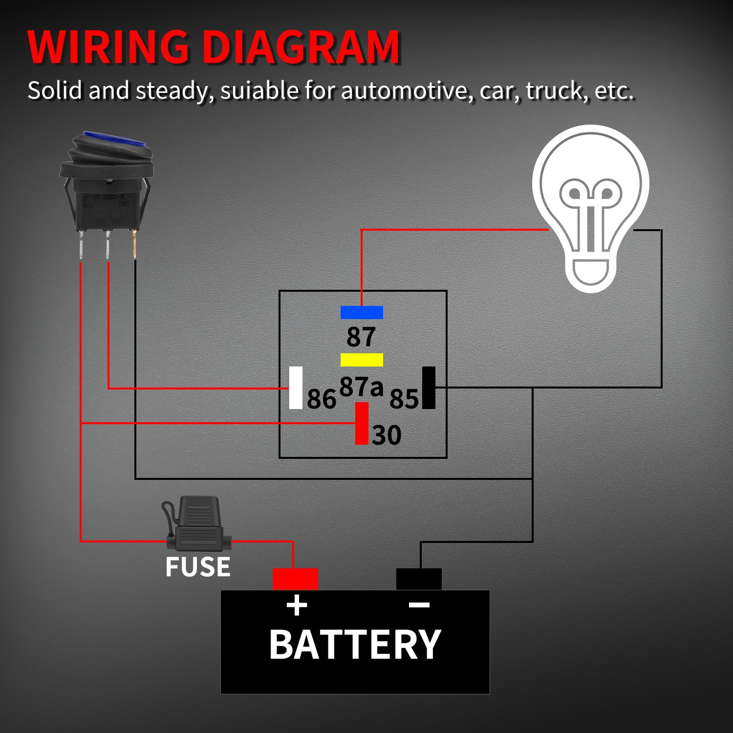 JD1914 12V 40A 5Pin SPDT Relay Heavy Duty Waterproof Automotive Relay and Harness Set with 14AWG Tinned Copper Wires