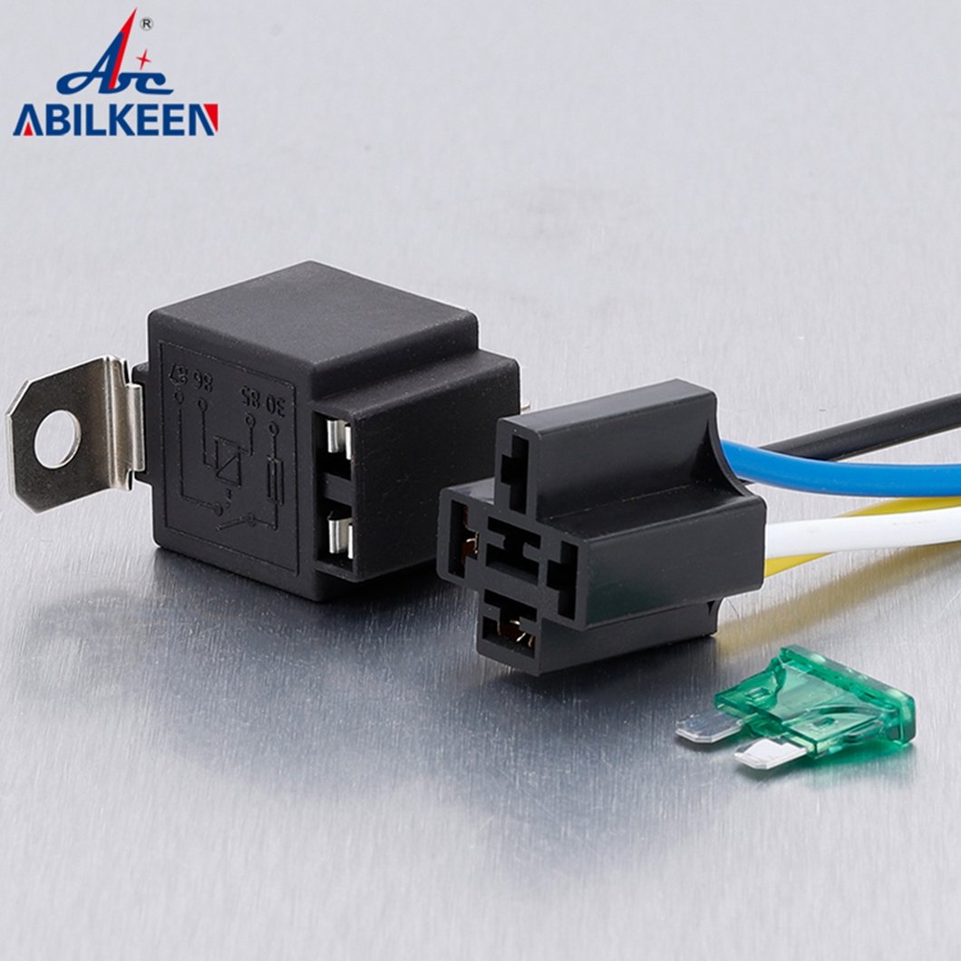 Top Quality ABILKEEN 4Pin Wide Terminal 1NO1NC 40A Auto Solid-State Relay with Fuse Blade and Male/Female Socket Auto Fuse Relay