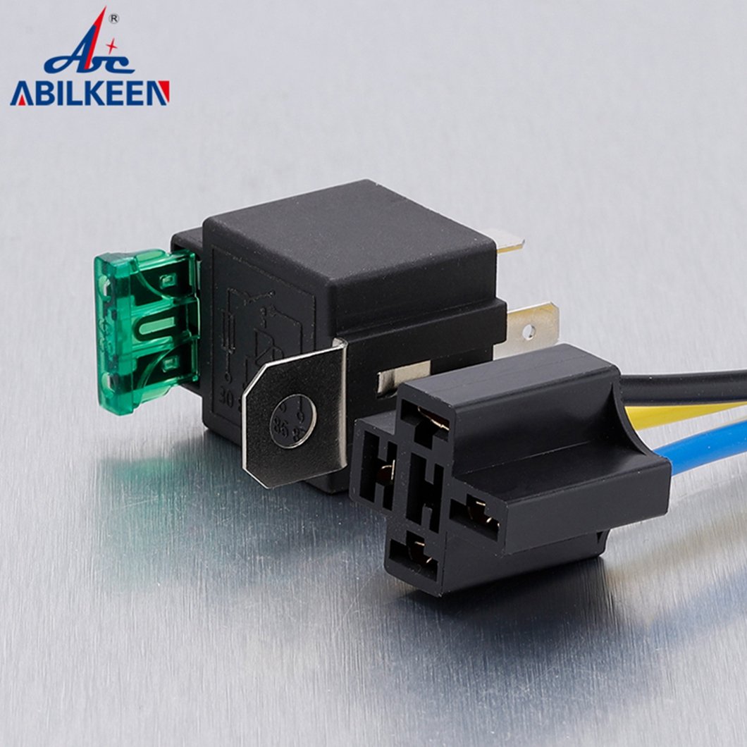 Top Quality ABILKEEN 4Pin Wide Terminal 1NO1NC 40A Auto Solid-State Relay with Fuse Blade and Male/Female Socket Auto Fuse Relay