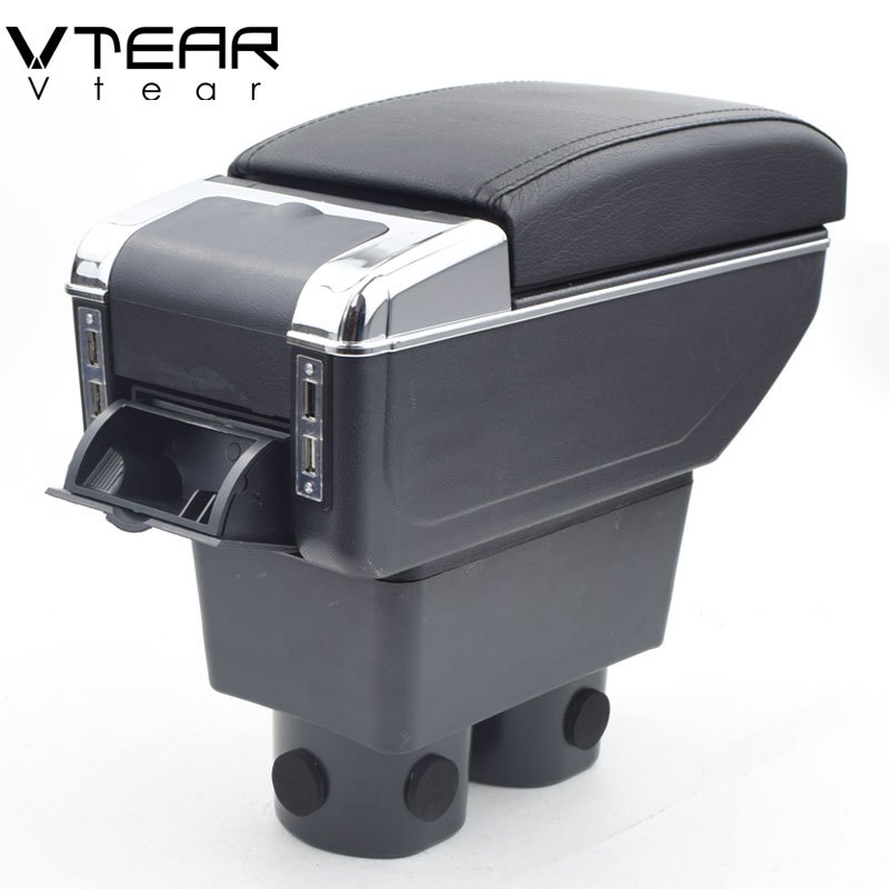 Vtear Armrest Leather USB Interface Storage Box Arm Rest Accessories Part Thread Car-styling Interior ABS Red for Nissan Tiida