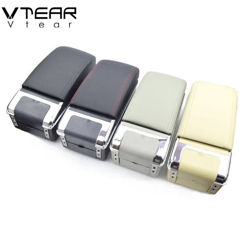 Vtear Armrest Leather USB Interface Storage Box Arm Rest Accessories Part Thread Car-styling Interior ABS Red for Nissan Tiida
