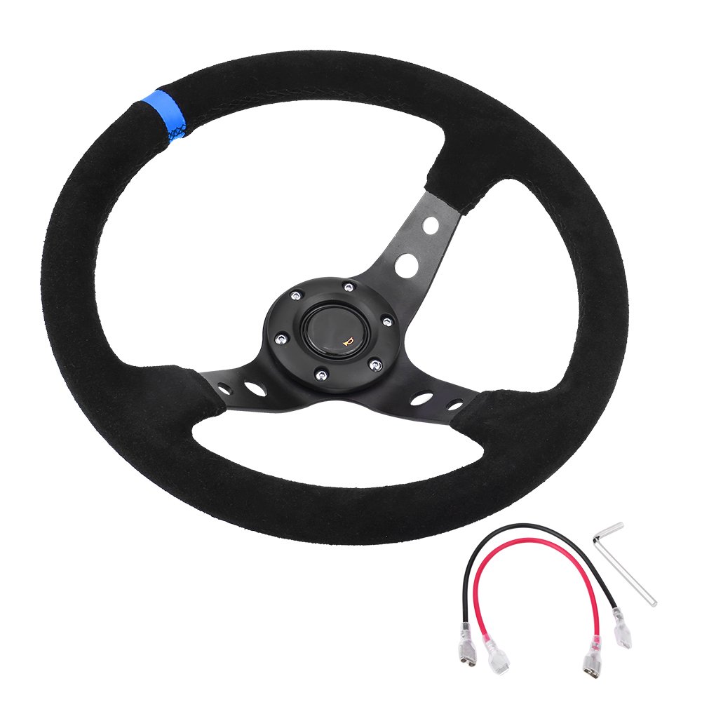 Universal 14 Inch Racing Steering Deep Corn Drifting Suede Leather 350mm Car Steering Wheel With Horn 6-Bolts
