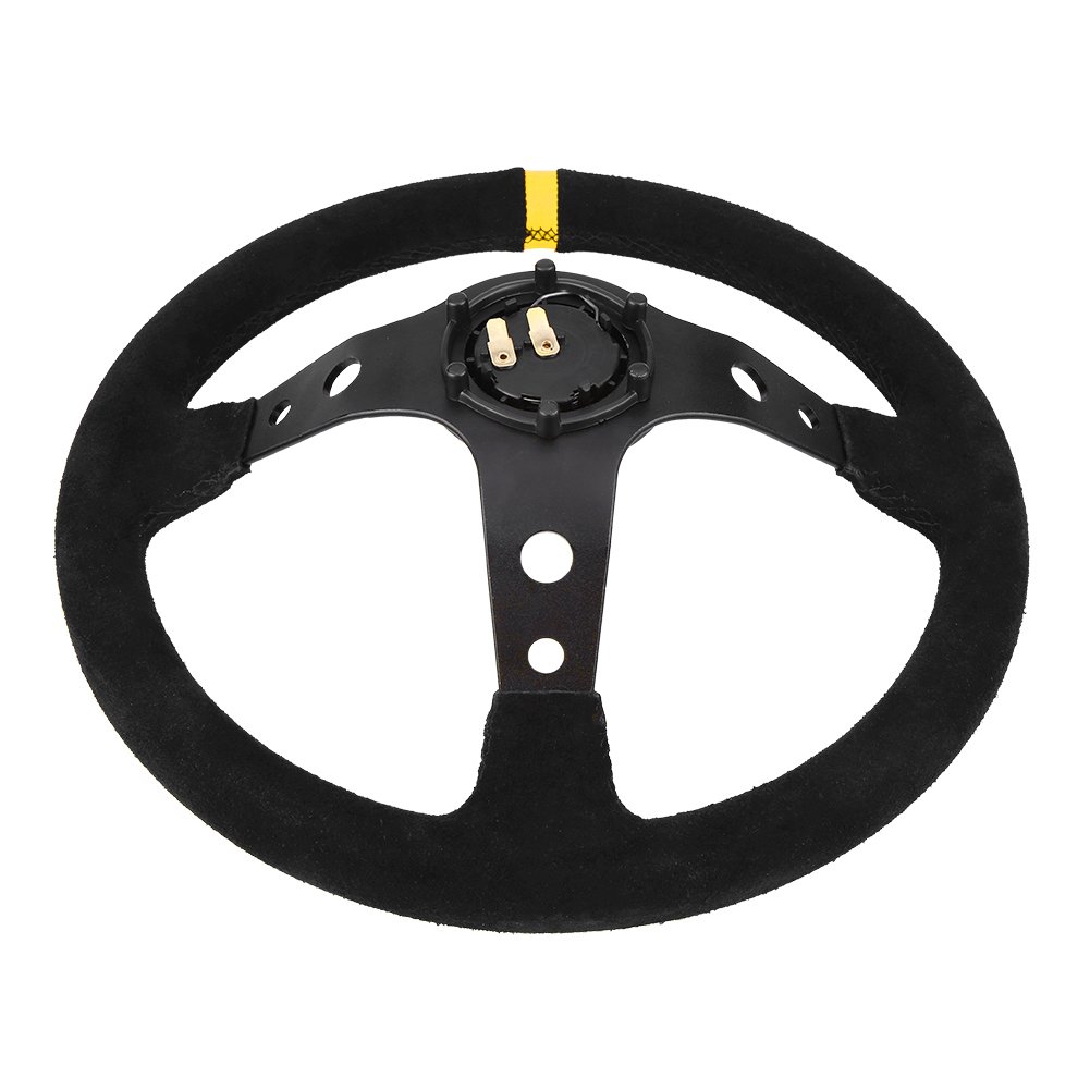 Universal 14 Inch Racing Steering Deep Corn Drifting Suede Leather 350mm Car Steering Wheel With Horn 6-Bolts