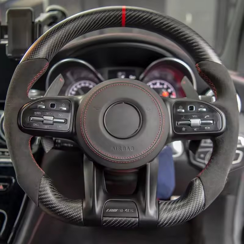 Custom Lenkrad Volant Half Alcantara Dry Carbon Steering Wheel for Mercedes W176 W213 W211 W213 W221 W218 W205 AMG GT ML W166