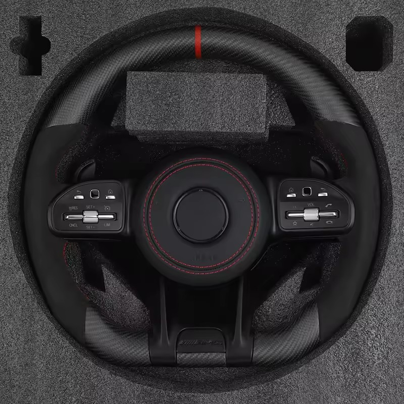 Custom Lenkrad Volant Half Alcantara Dry Carbon Steering Wheel for Mercedes W176 W213 W211 W213 W221 W218 W205 AMG GT ML W166