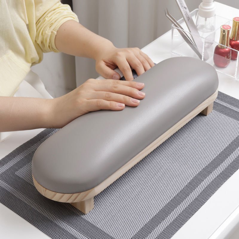 Russian Manicure Nail Tool Nail Armrest PU Leather Soft High-Density Sponge Nail Hand Rest Cushion with Solid Wood Bracket