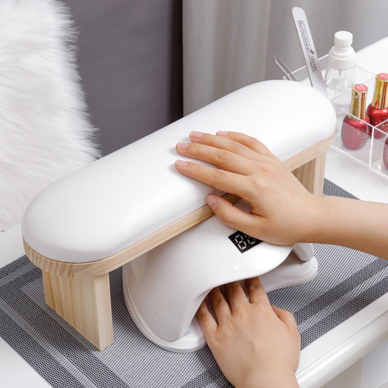 Russian Manicure Nail Tool Nail Armrest PU Leather Soft High-Density Sponge Nail Hand Rest Cushion with Solid Wood Bracket