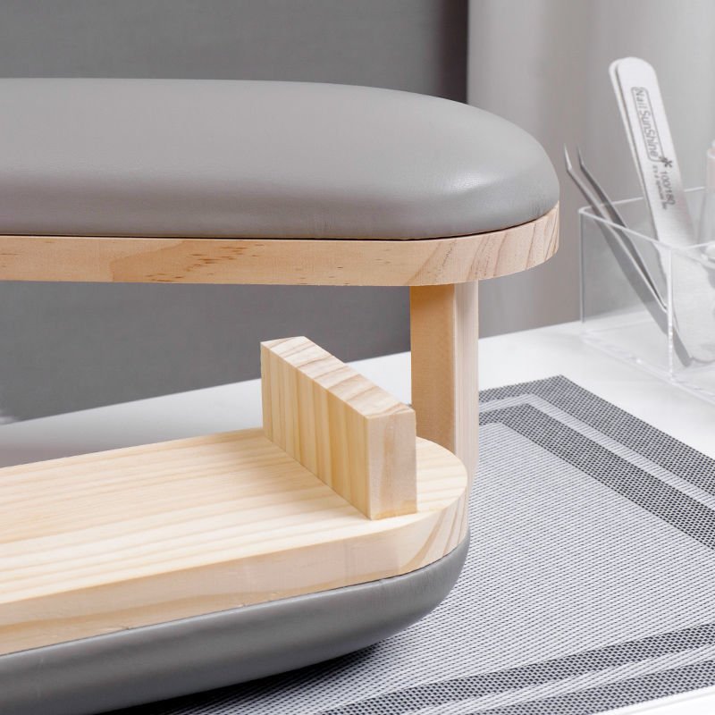 Russian Manicure Nail Tool Nail Armrest PU Leather Soft High-Density Sponge Nail Hand Rest Cushion with Solid Wood Bracket