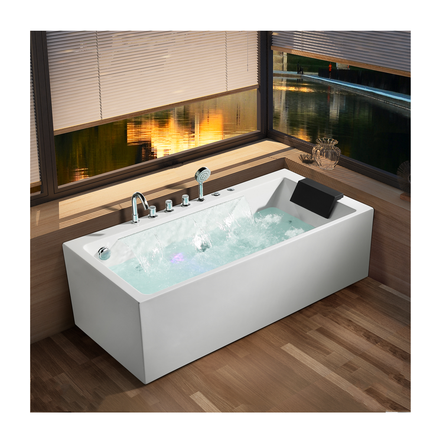 2 Apron Classic White Whrlpool Bathtub with Armrest Popular Modern Acrylic Massage Bathtub