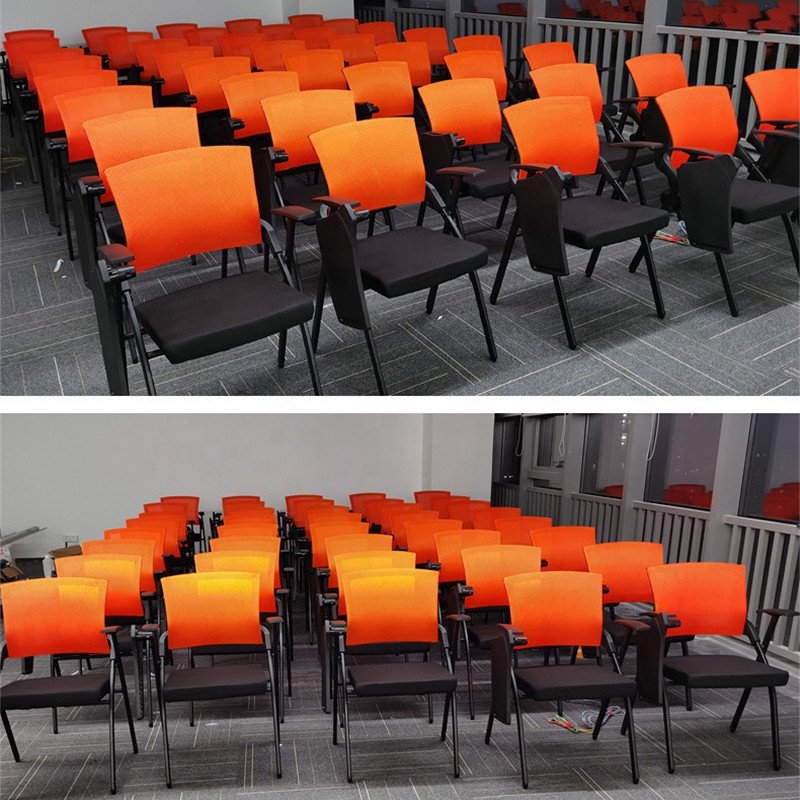 Wholesale Ergonomic Fabric Conference Room Folding Chair Mesh Stackable Foldable Training Office Chairs with Movable Wheels