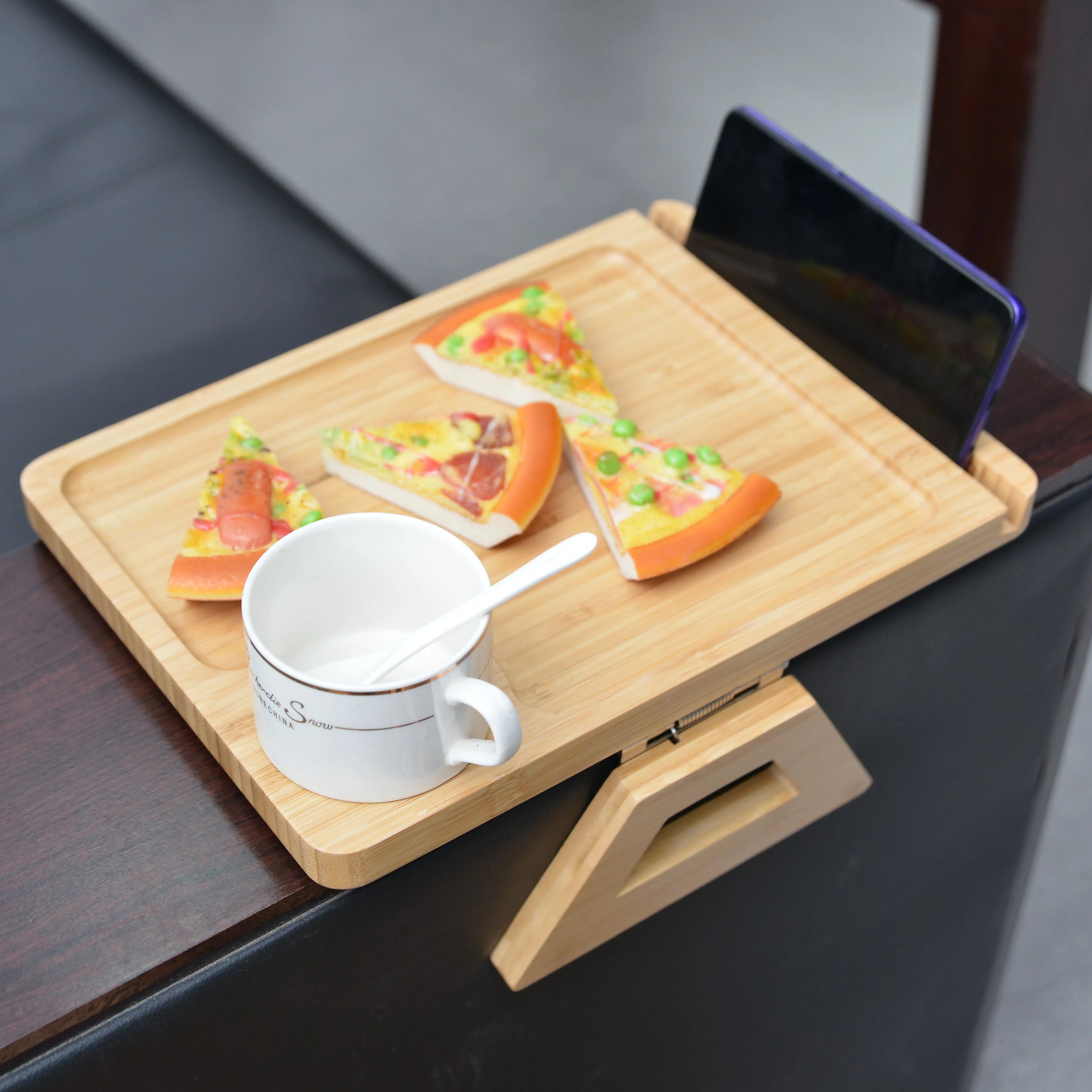 New Product Hot Selling Sofa Armrest Storage Tray Removable Unique Design Bamboo Sofa Tray