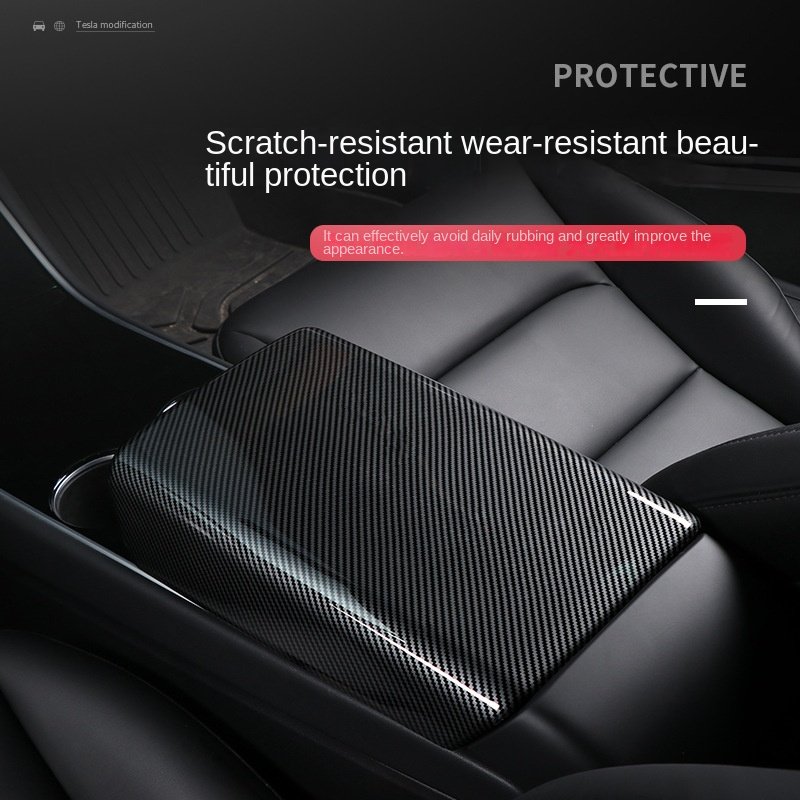 Easy to Install Car Accessories Interior Decorative Auto ABS Carbon Fiber Armrest Box Cover for TESLA Model 3 2017-2019//