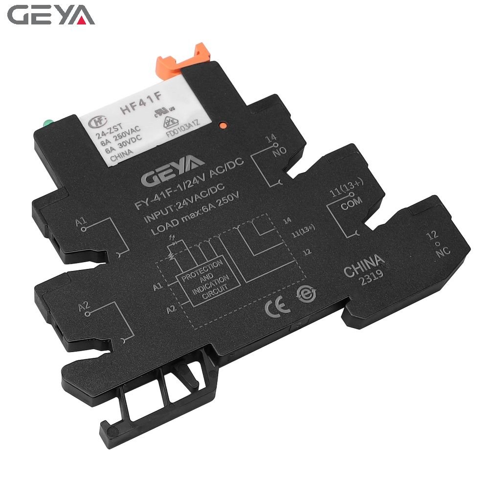 GEYA FY-41F-1 Din Rail Slim Relay Module Switch 6.22mm Thickness PLC Electromagnetic Relay AC/DC12V 1Channel Relay Module 6A
