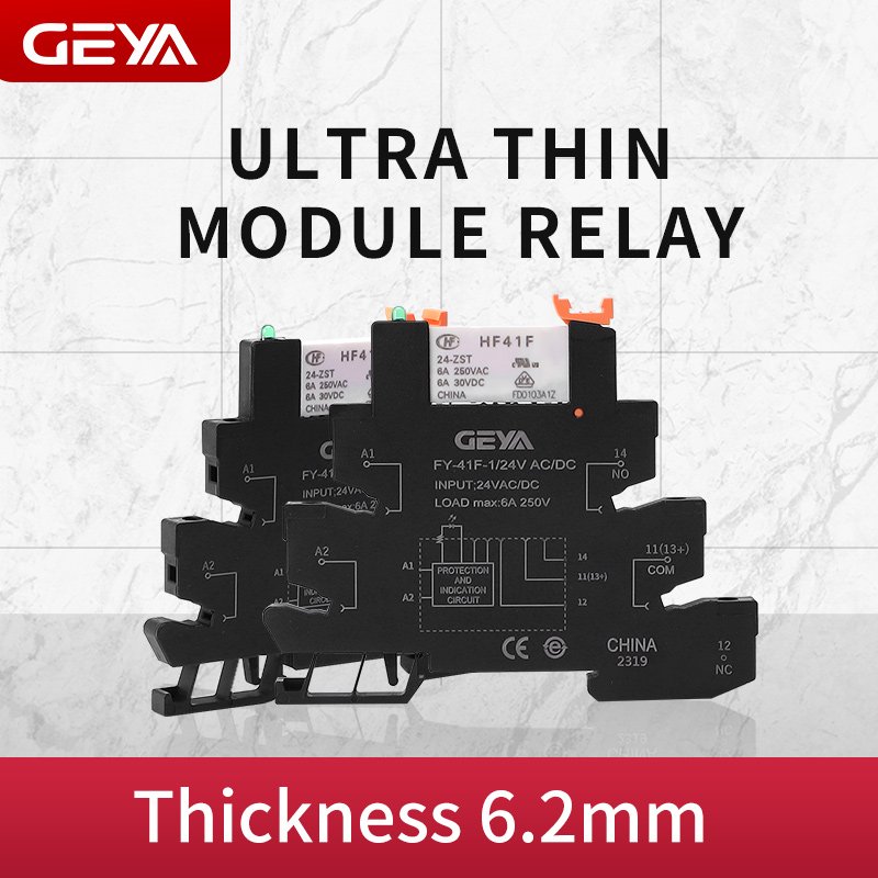 GEYA FY-41F-1 Din Rail Slim Relay Module Switch 6.22mm Thickness PLC Electromagnetic Relay AC/DC12V 1Channel Relay Module 6A