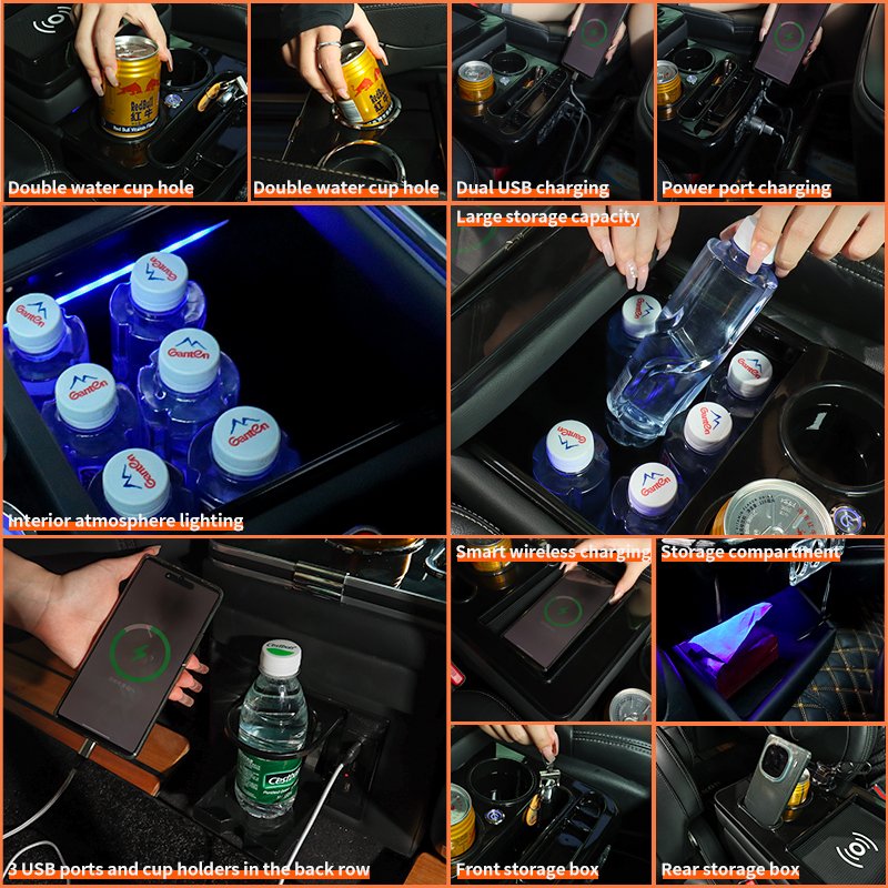 Car Armrest Box Center Console Mercedes V-Class Vito W447 2014-2023 with USB LED Ambient Light/black With Wireless Charger