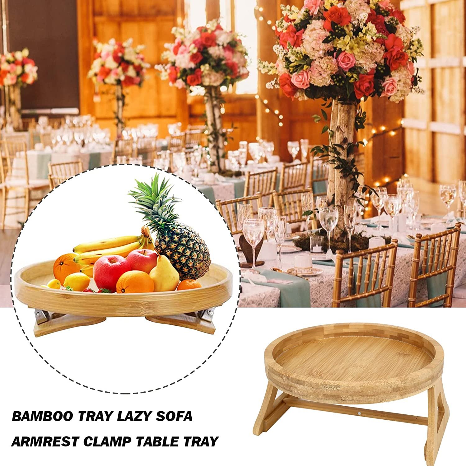 Dropping New Arrival Natural Bamboo Tea Snack Wood Sofa Armrest Clip-on Tray Table for Couch