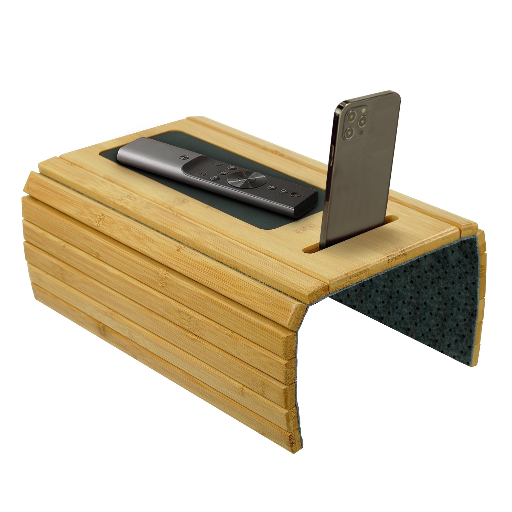 Bamboo Sofa Tray Table Clip on Side Table Foldable Couch Arm Tray with Phone Holder