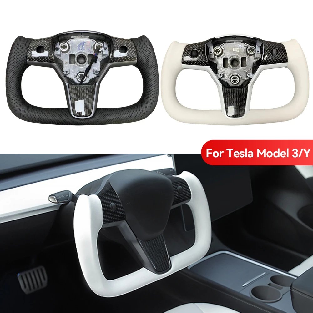 Heated Steering Wheel For Tesla Model Y 3 2019- Custom Racing Leather Car Accessories