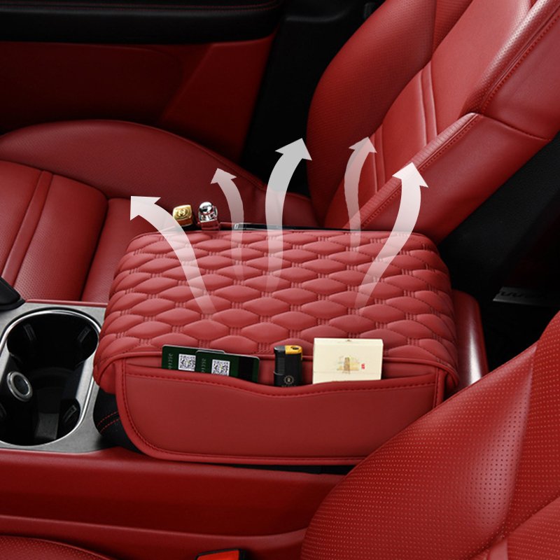 Car Armrest Mat Center Console Memory Foam Vehicle Arm Rest Box Pads PU Leather Arm Rest Protection Cushion Storage Pocket