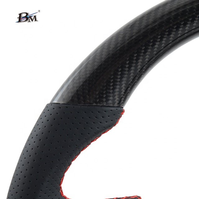 100% Real Gloss Carbon Fiber For Ford Mustang 2018 2019 2020 2021 2022 Perforated Black Leather Wheels Car For Steer Accessory