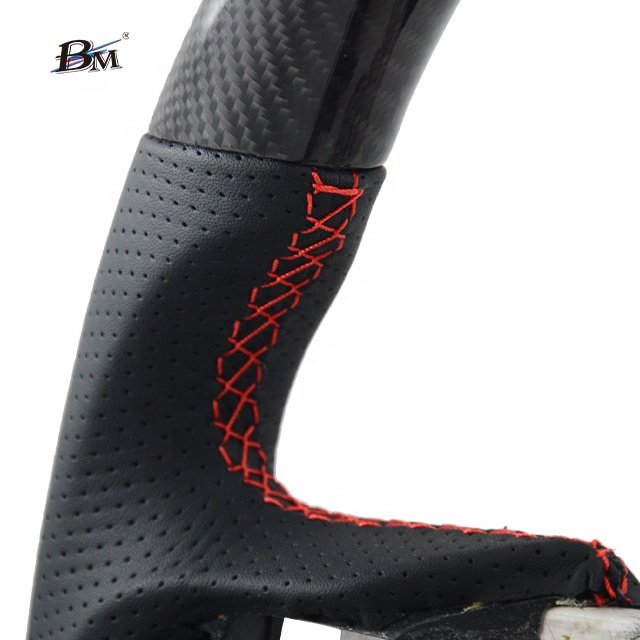 100% Real Gloss Carbon Fiber For Ford Mustang 2018 2019 2020 2021 2022 Perforated Black Leather Wheels Car For Steer Accessory