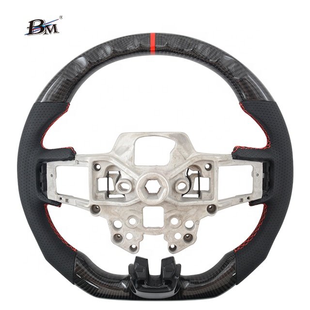 100% Real Gloss Carbon Fiber For Ford Mustang 2018 2019 2020 2021 2022 Perforated Black Leather Wheels Car For Steer Accessory