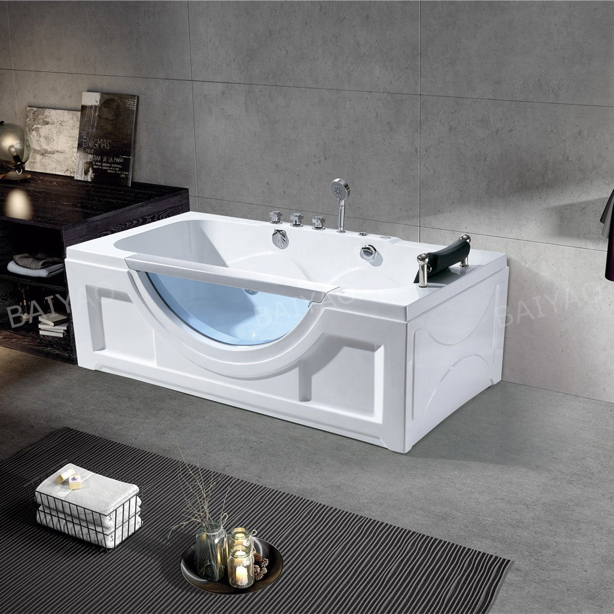 Cabin Comfort Tub Hot and Cold Water Switch Led Acrylic Vortex Nozzle Massage Bathtub With Armrest