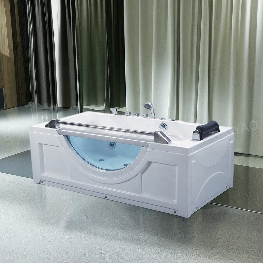 Cabin Comfort Tub Hot and Cold Water Switch Led Acrylic Vortex Nozzle Massage Bathtub With Armrest