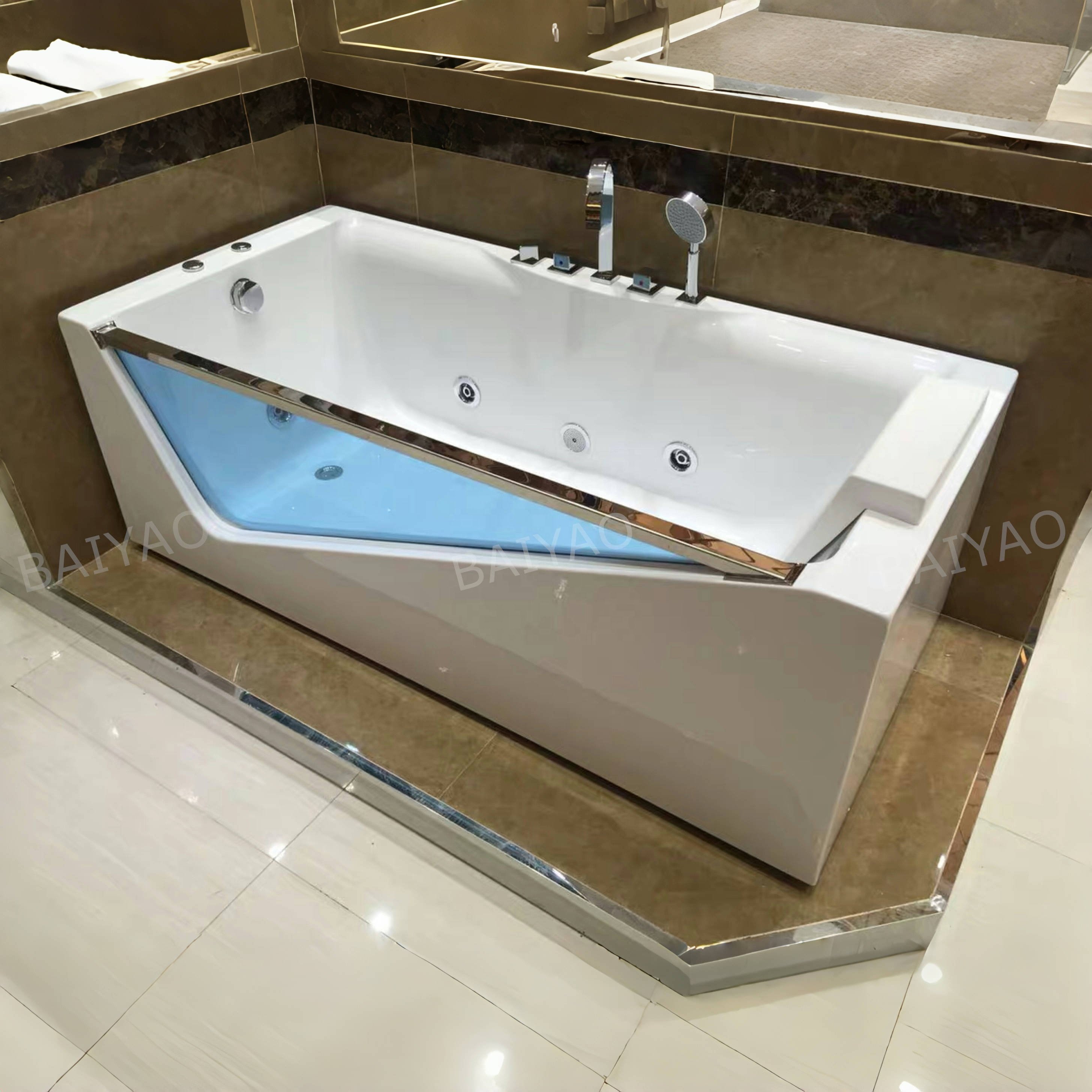 Cabin Comfort Tub Hot and Cold Water Switch Led Acrylic Vortex Nozzle Massage Bathtub With Armrest