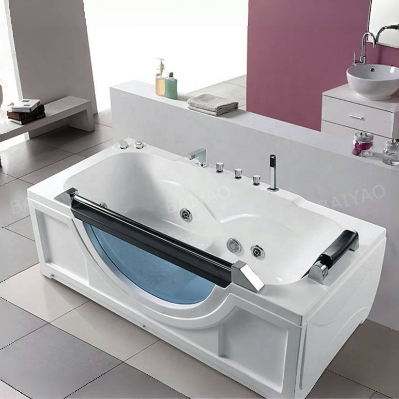 Cabin Comfort Tub Hot and Cold Water Switch Led Acrylic Vortex Nozzle Massage Bathtub With Armrest