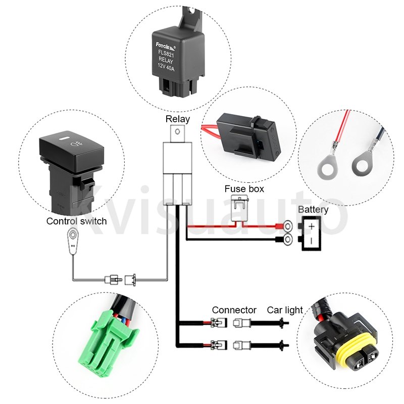 CQL H11 881 H9 H8 Fog Light Headlight Wire Harness Sockets Kit Relay Module Box Wiring Adapters Wires 40A Relay Connector Switch