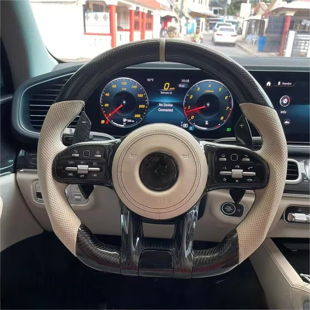 Custom Volant Lenkrad Half Leather Carbon Fiber Steering Wheel for Mercedes Benz W203 W204 W205 W221 W222 C217 C300 C55 C63 AMG