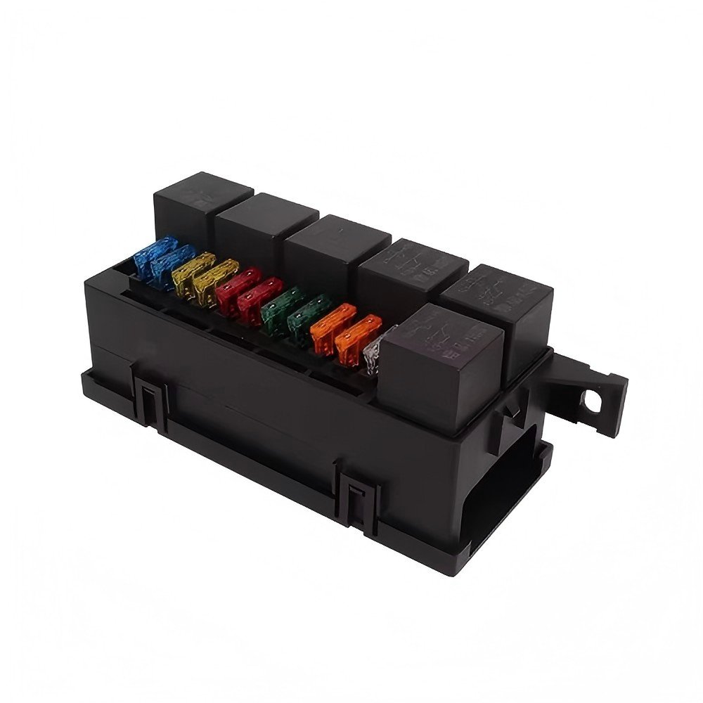 11 Way Relay Fuse Block Holds Universal Waterproof Fuse Relay Box with 6 Relays and Metallic Pins Terminal