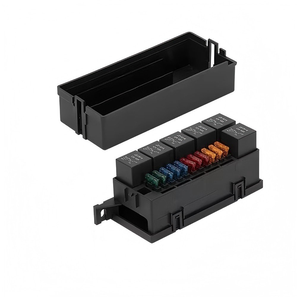 11 Way Relay Fuse Block Holds Universal Waterproof Fuse Relay Box with 6 Relays and Metallic Pins Terminal