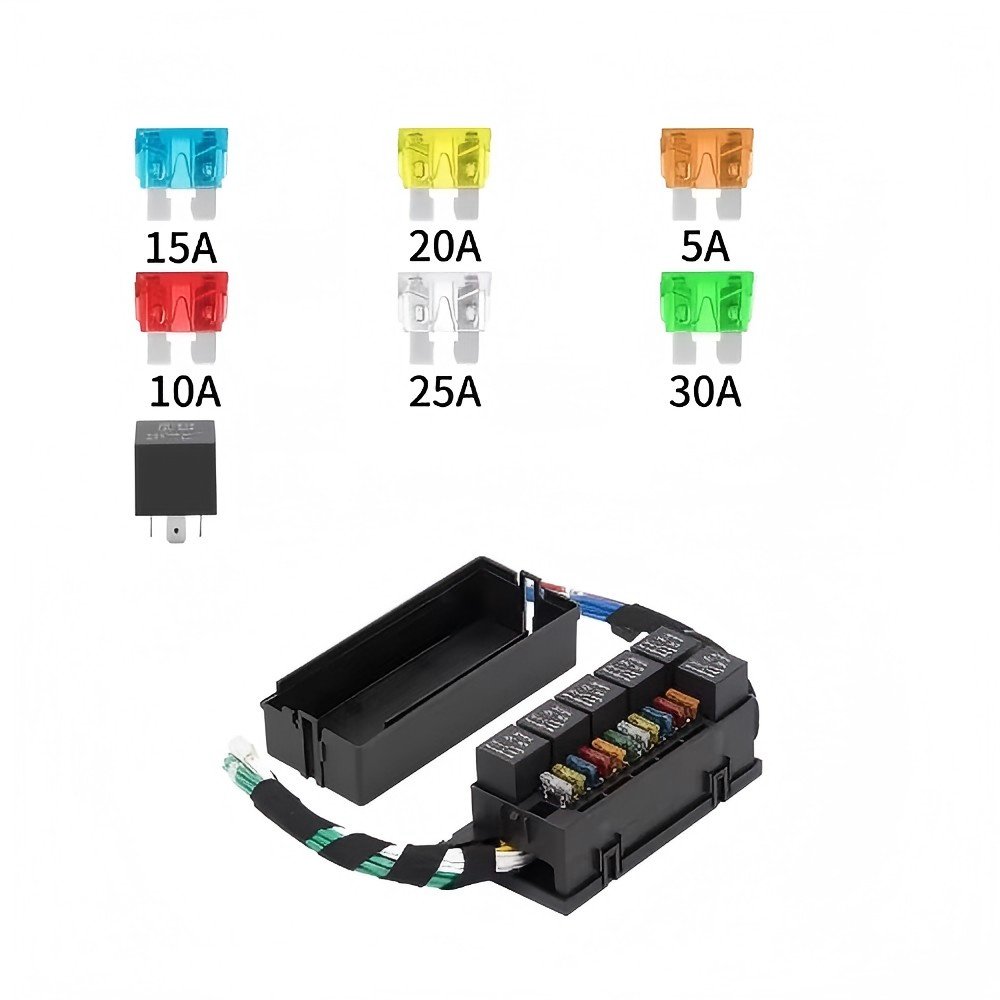 11 Way Relay Fuse Block Holds Universal Waterproof Fuse Relay Box with 6 Relays and Metallic Pins Terminal