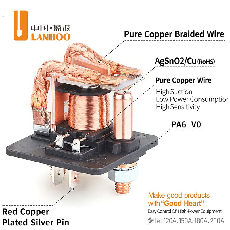 LANBOO Hot Sale High Quality New Product150A High-power Automobile Relay 12V 24V High-voltage Starting Relay