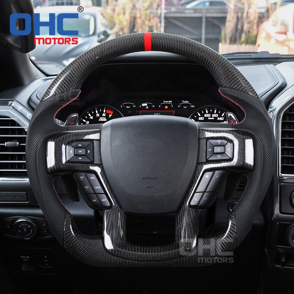 Real Carbon Fiber Steering Wheel for Ford Ranger Raptor f150 f-150 2015 2016 2017 2018 2019 2020 Car Steering Wheels OHC MOTORS