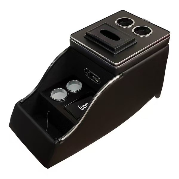 Hot Sale Atmosphere Light USB Charger Cup Holder Front Leather Car Central Console Storage Box Organizer Tray for Modified Cars