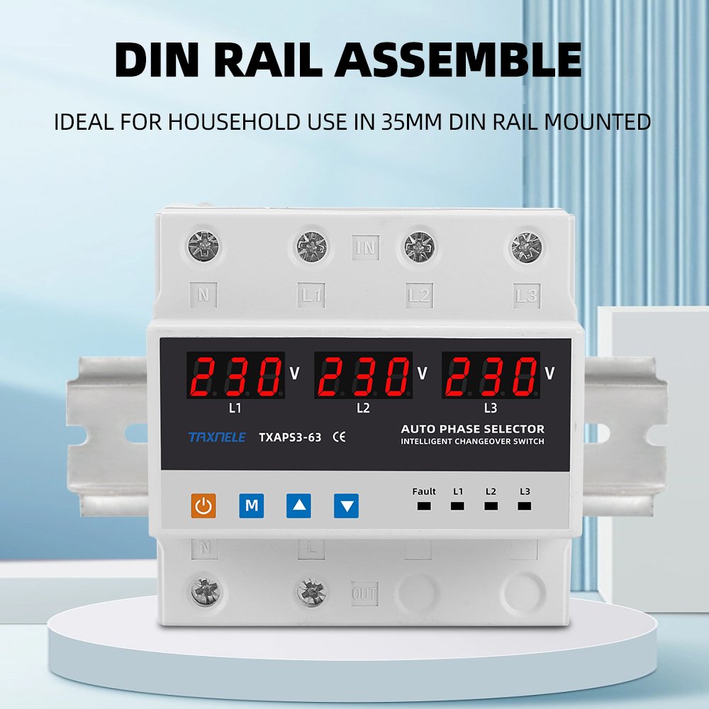 Three Phase Selector Voltmeter with Adjustable Over and Under Voltage protection Relays Protector Auto Changeover Switch 3P+N