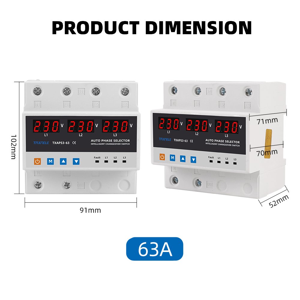 Three Phase Selector Voltmeter with Adjustable Over and Under Voltage protection Relays Protector Auto Changeover Switch 3P+N
