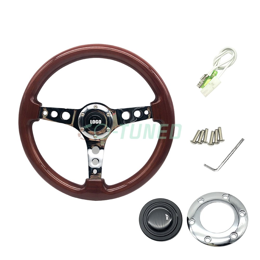 Hot Sale Genuine Wooden Car Steering Wheel 3 Spoke For Classic Car With Chrome Frame